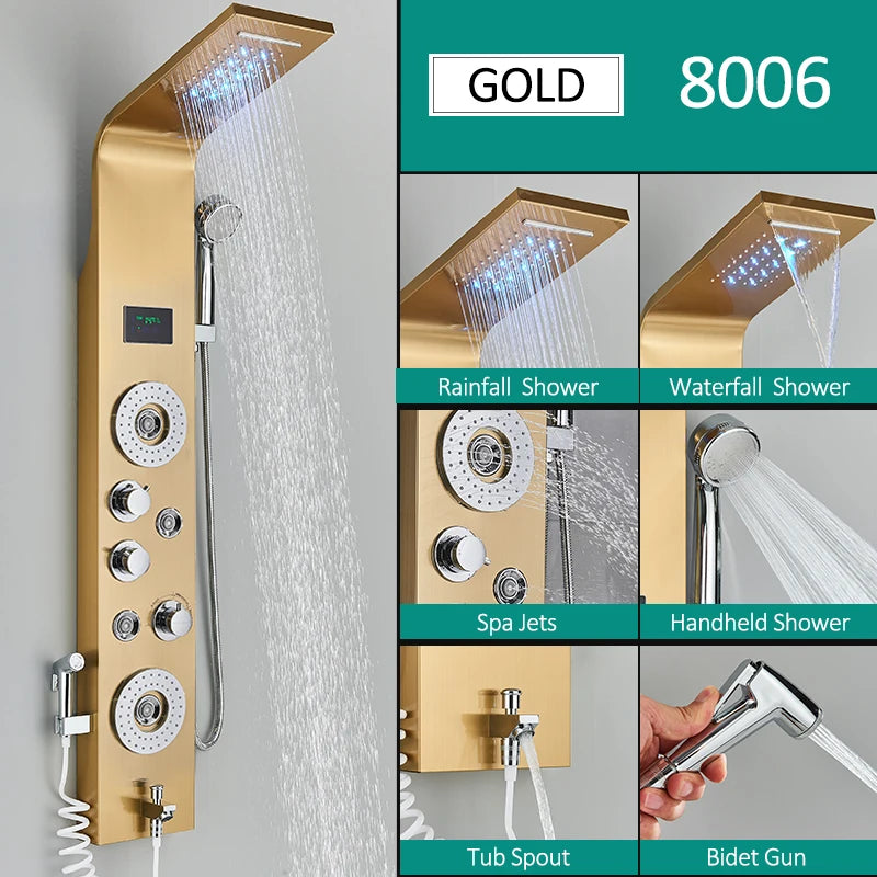 Quyanre LED Shower Panel With Six Functions And Jets