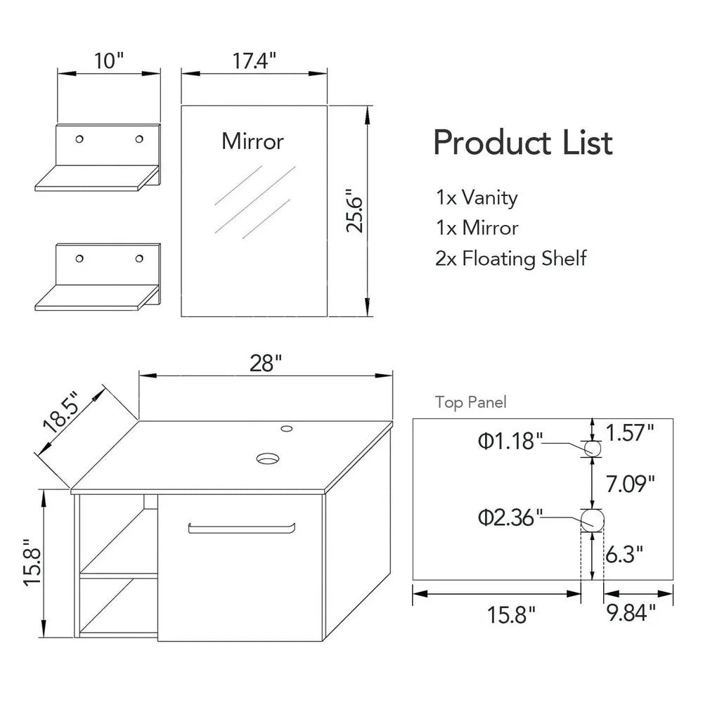 Floating Bathroom Vanity With Sink Vessel Shelves And Mirror