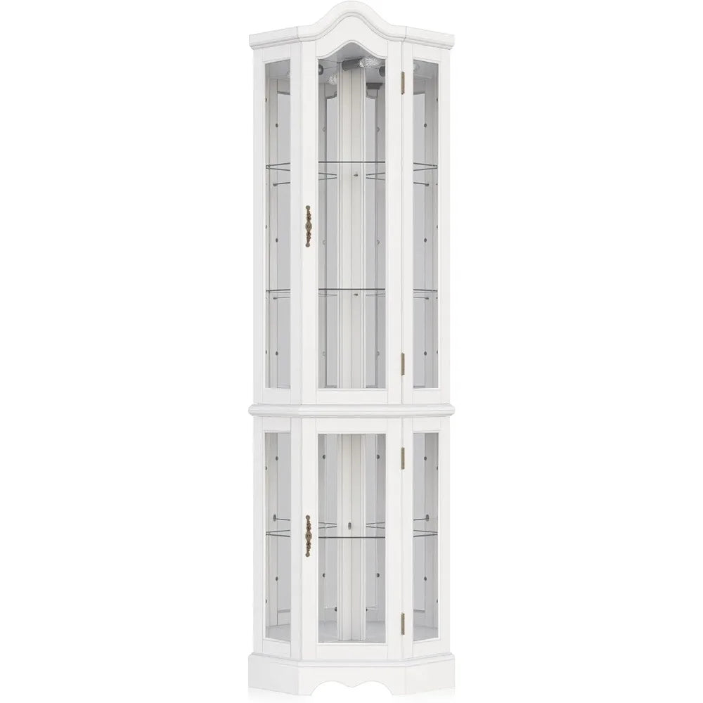 XMSJ Lighted 3-Side Glass Display Curio Cabinet With Glass Doors