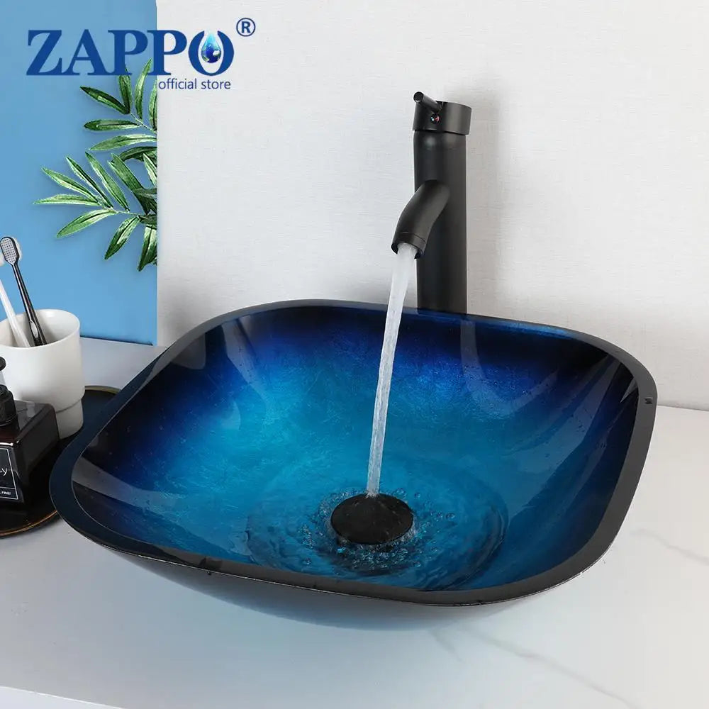 Torayvino ZAPPO Tempered Glass Vessel Sink with Waterfall Faucet