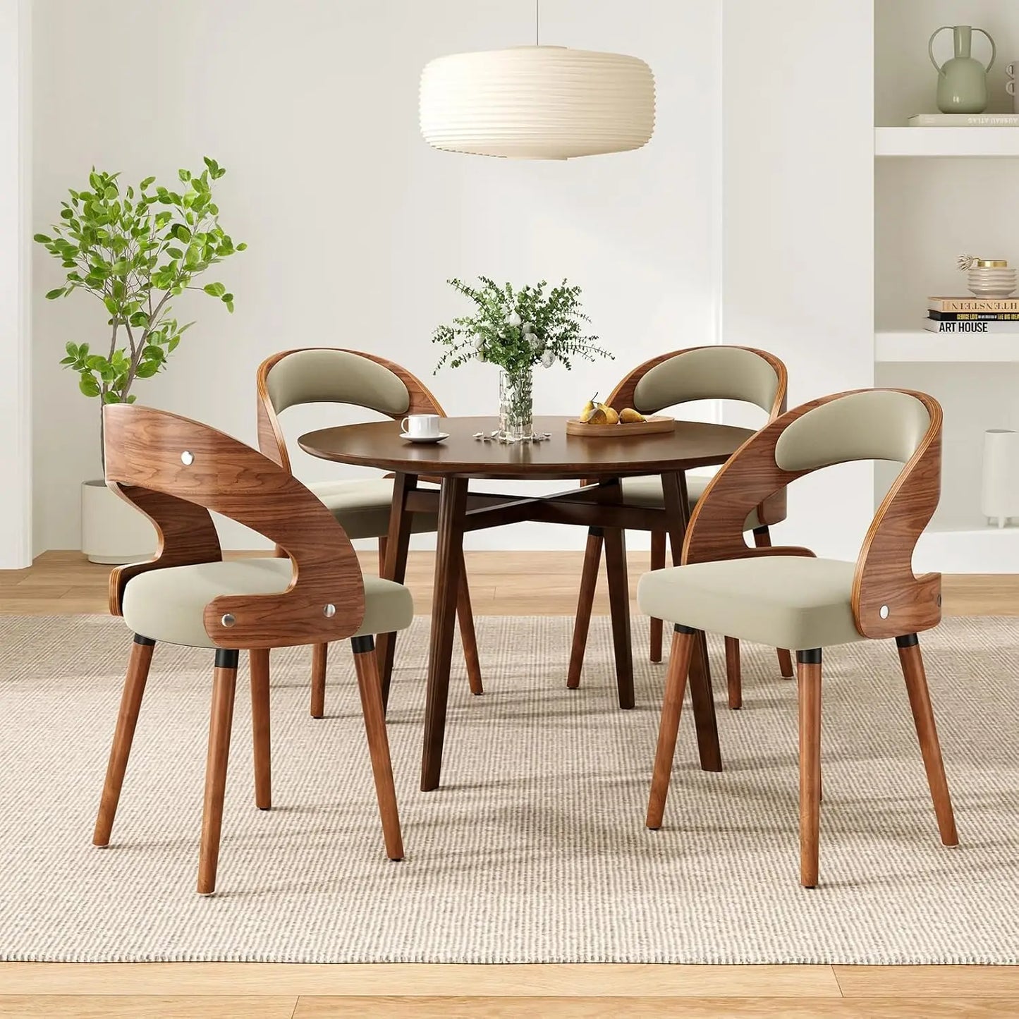 CHENGWEI Modern Wood Dining Chairs Set With Curved Backrests