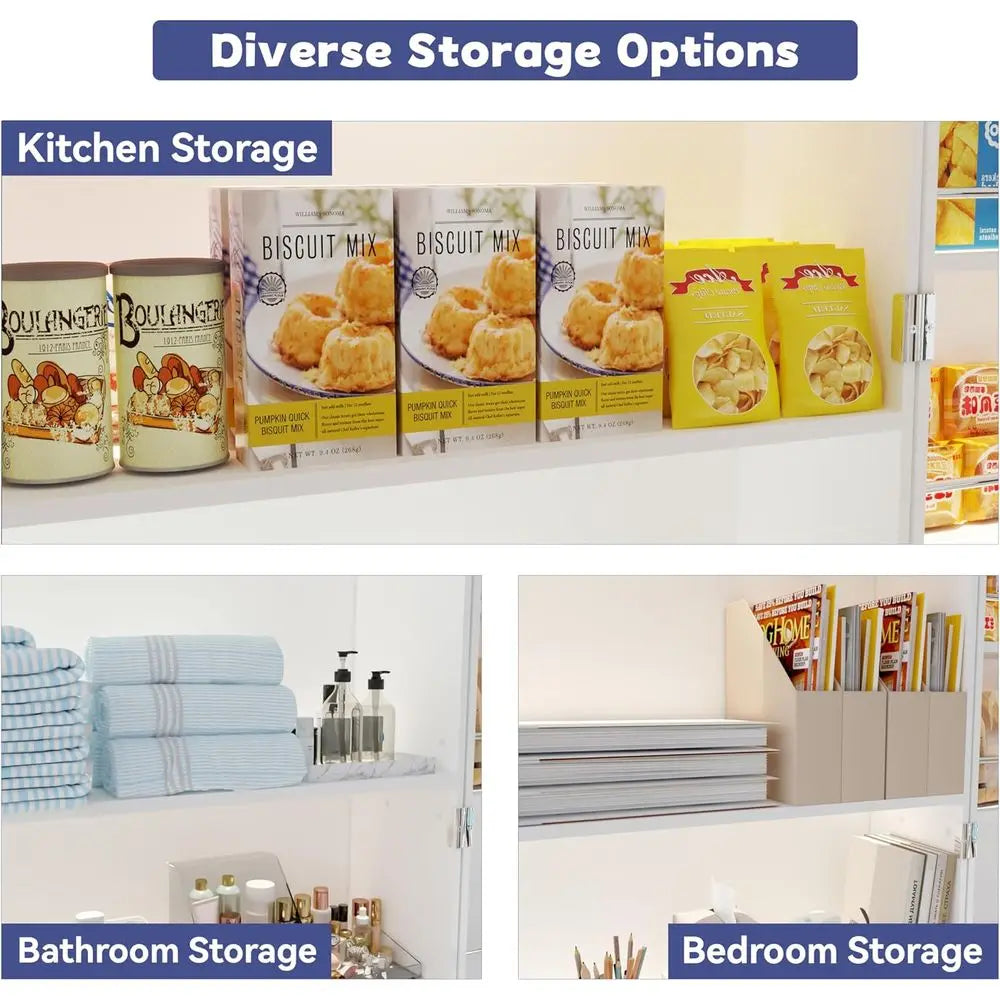 LED Kitchen Pantry Cabinet With 3 Drawers Farmhouse Barn Doors