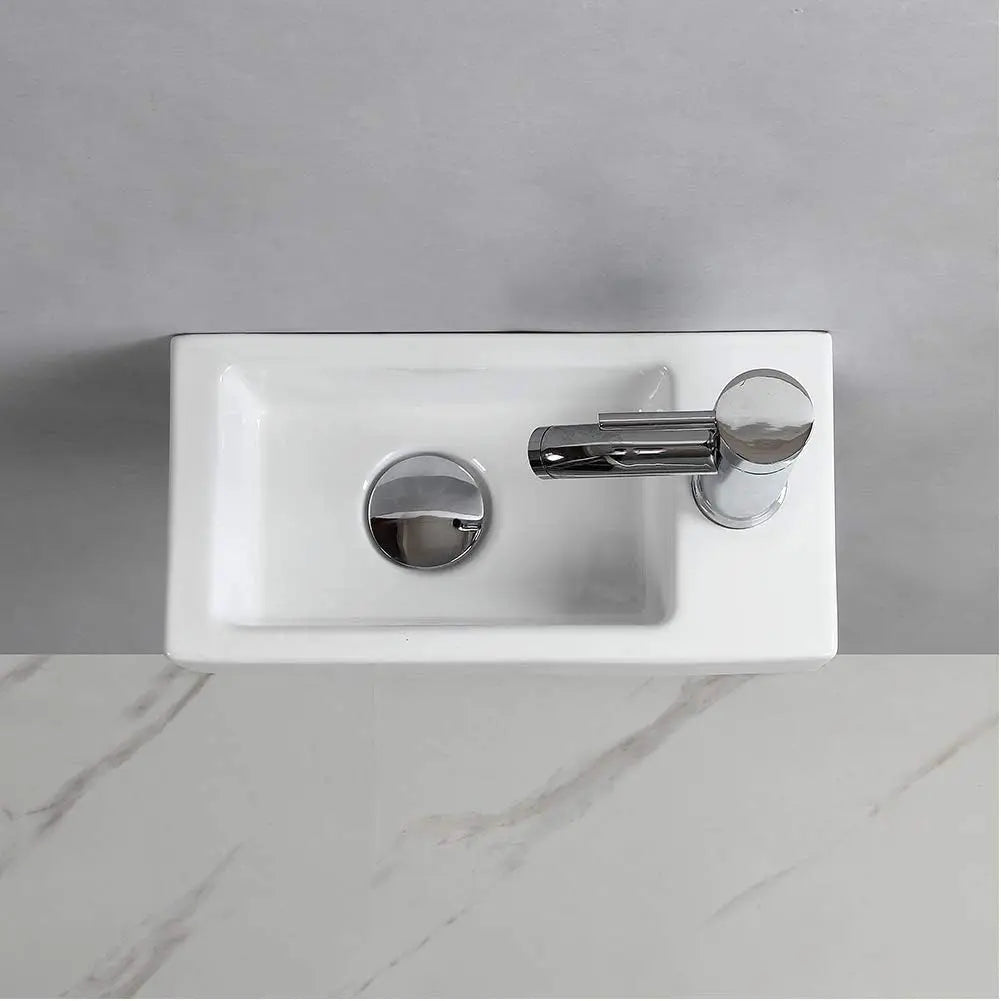 Wall Mounted Ceramic Bathroom Sink Rectangle Wash Basin Drain