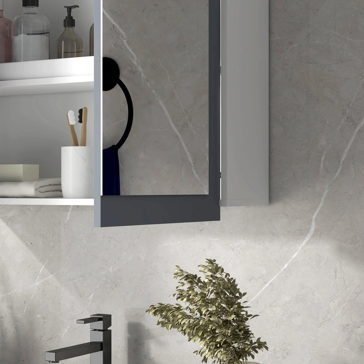 Kleankin Bathroom Mirror Cabinet With Lighting Wall Mounted Medicine Cabinet