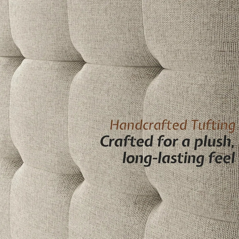 Walnut Wood Bed Frame With Tall Upholstered Tufted Headboard