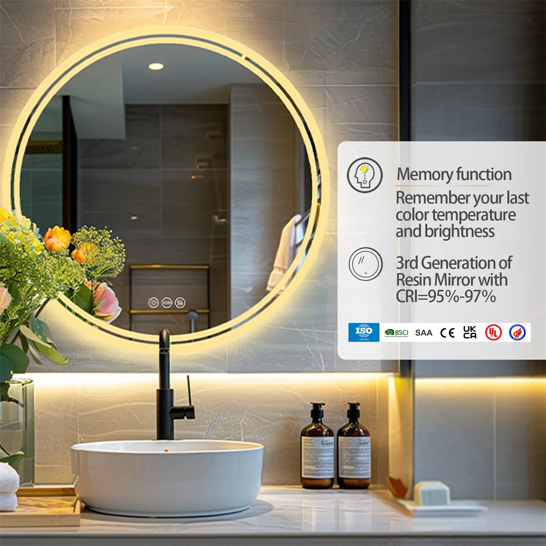 LUVODI Smart Bathroom Mirror With Dimmable Three Lighting Modes