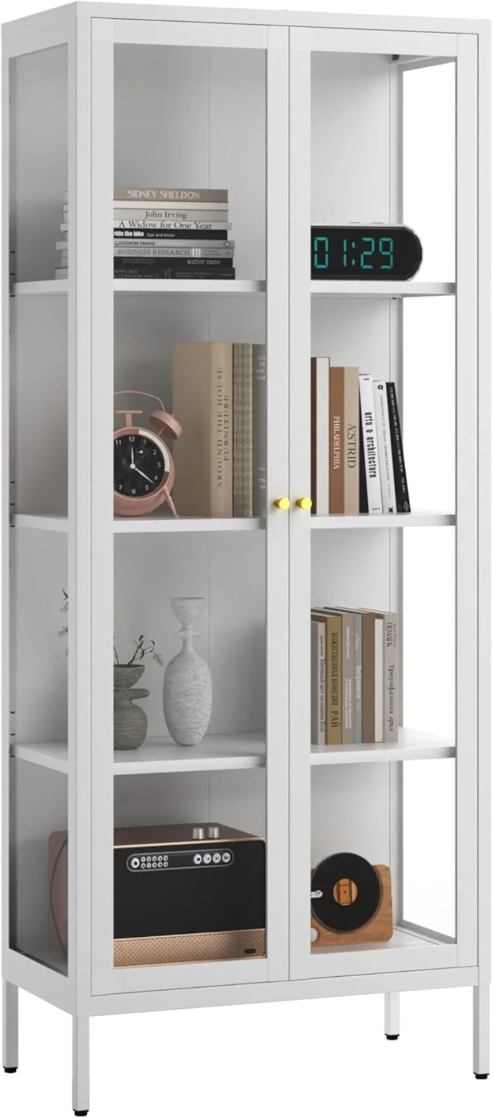 Glass Display Cabinet With Lock And Adjustable Shelves