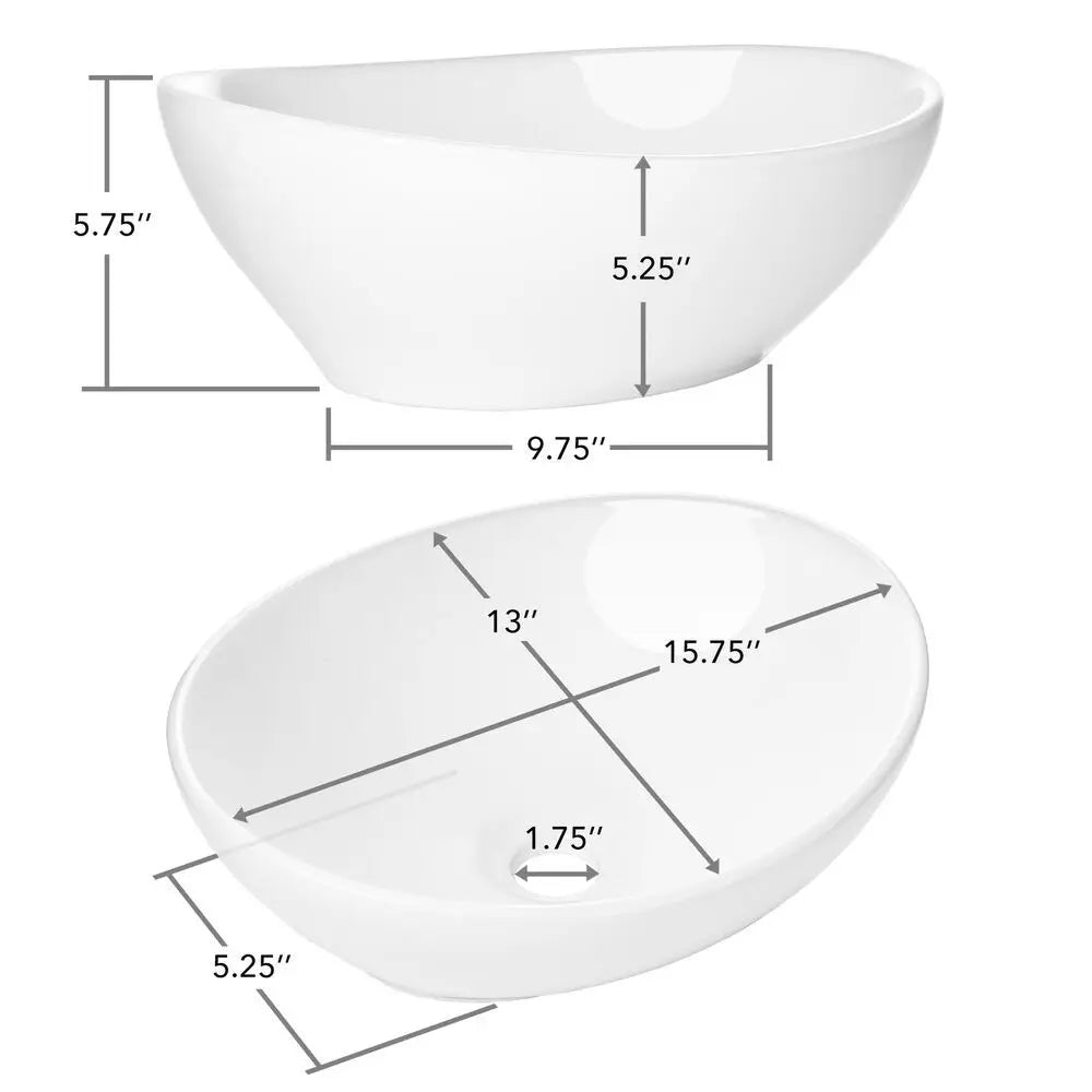 Modern Ceramic Vessel Sink Oval Bathroom Vanity Bowl Single Hole