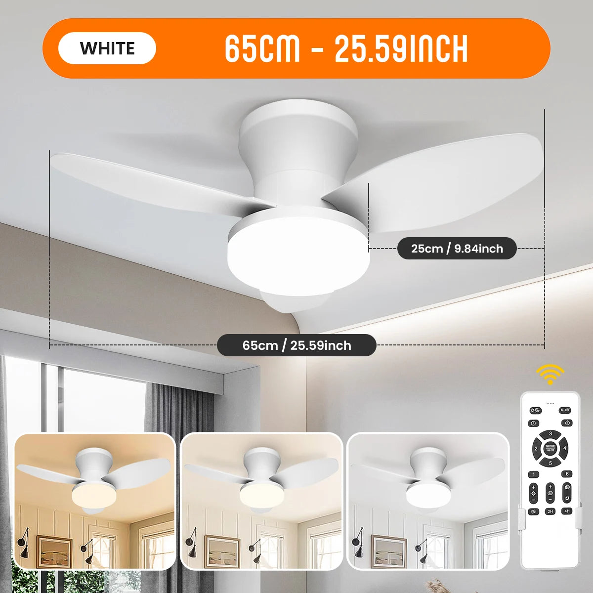 Mexllex Three Leaf Ceiling Fan With Light Remote Dimmable Led