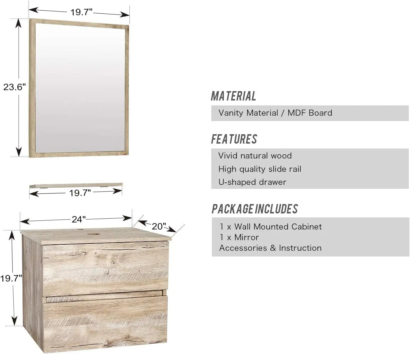 XMSJ Bathroom Vanity Sink Combo Wall Mount Floating Cabinet Drawers