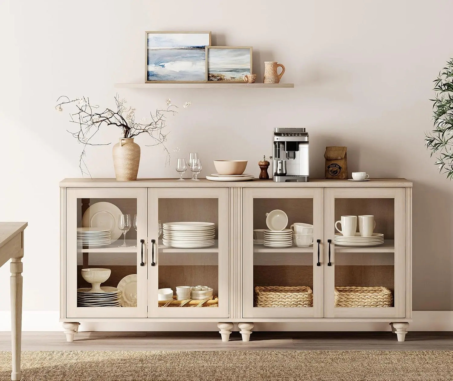 Sideboard Buffet Cabinet With Glass Doors For Kitchen Storage
