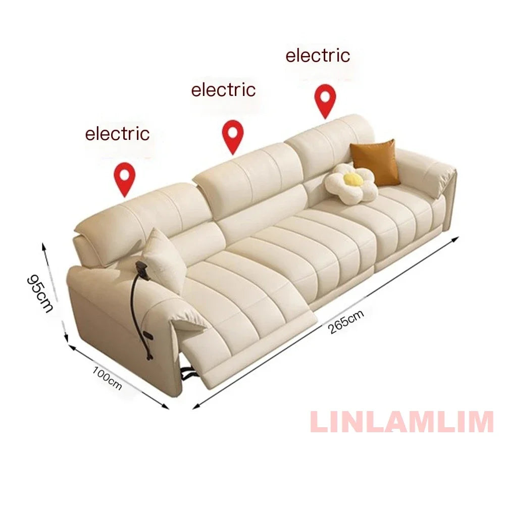 Linlamlim Modern Electric Reclining Leather Sofa With USB Center Console