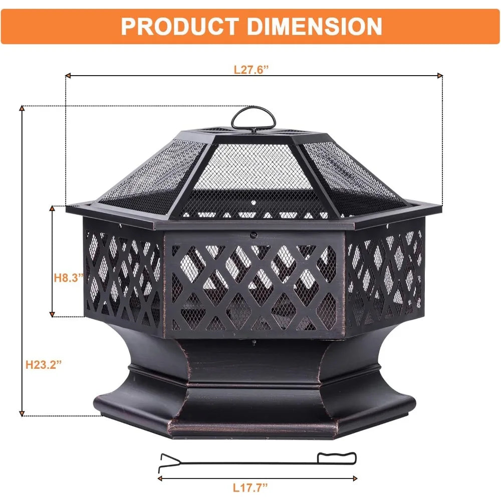 Panovue Outdoor Hexagon Wood Burning Fire Pit For Patio