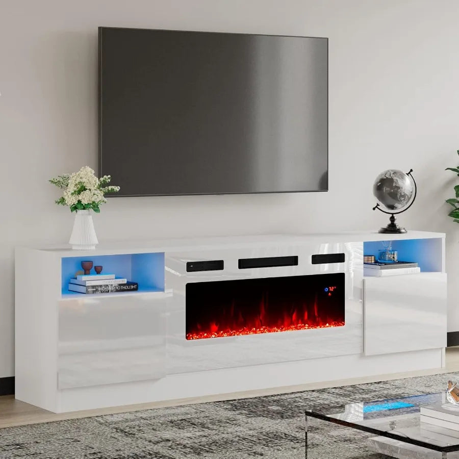 LISM TV Stand With Electric Fireplace LED Light Entertainment Center