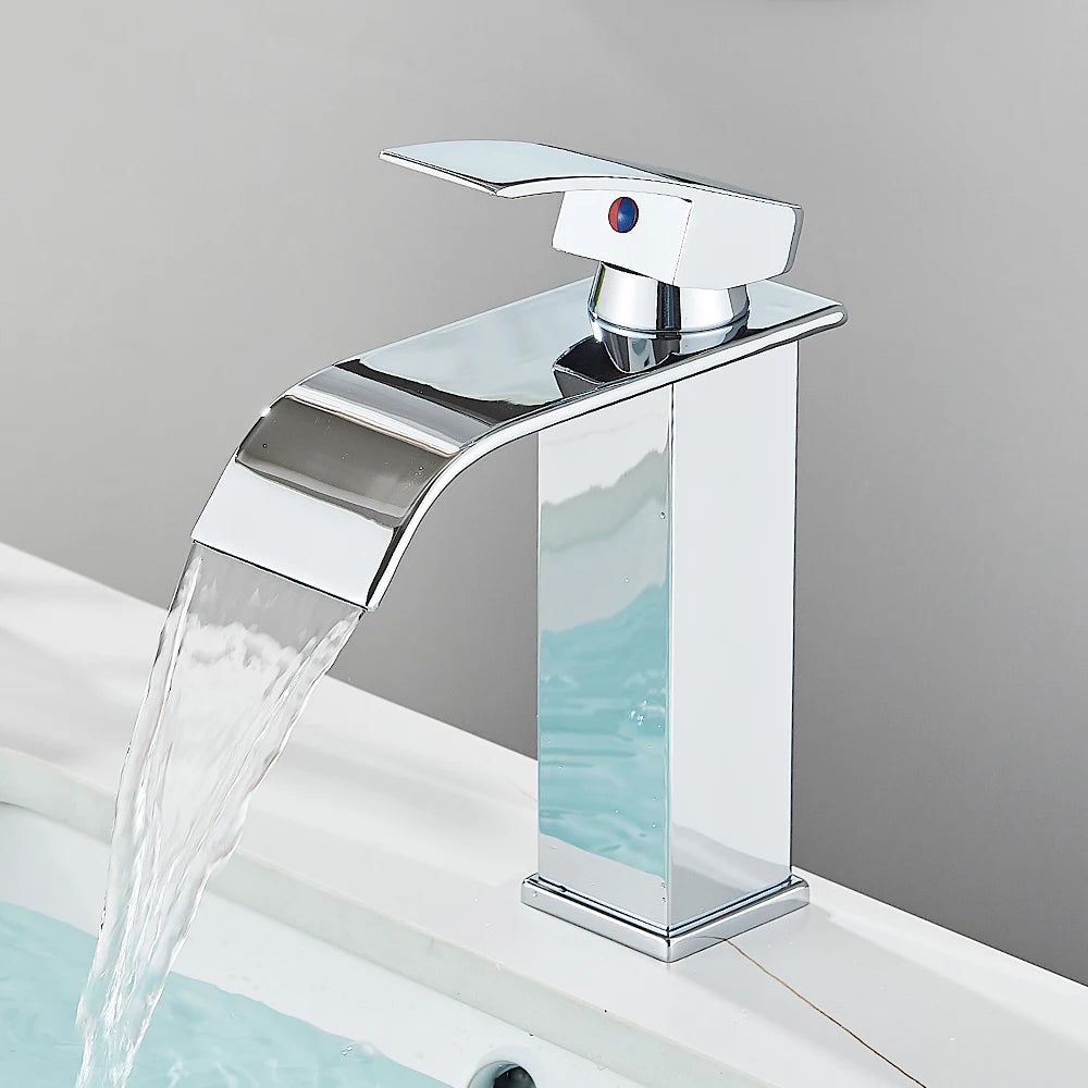 Quyanre Basin Faucet Waterfall Single Handle Hot Cold Mixer
