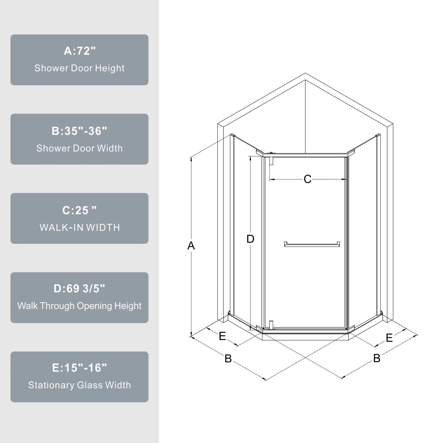 Sh.Kl Frameless Neo Angle Shower Door Enclosure With Tempered Glass