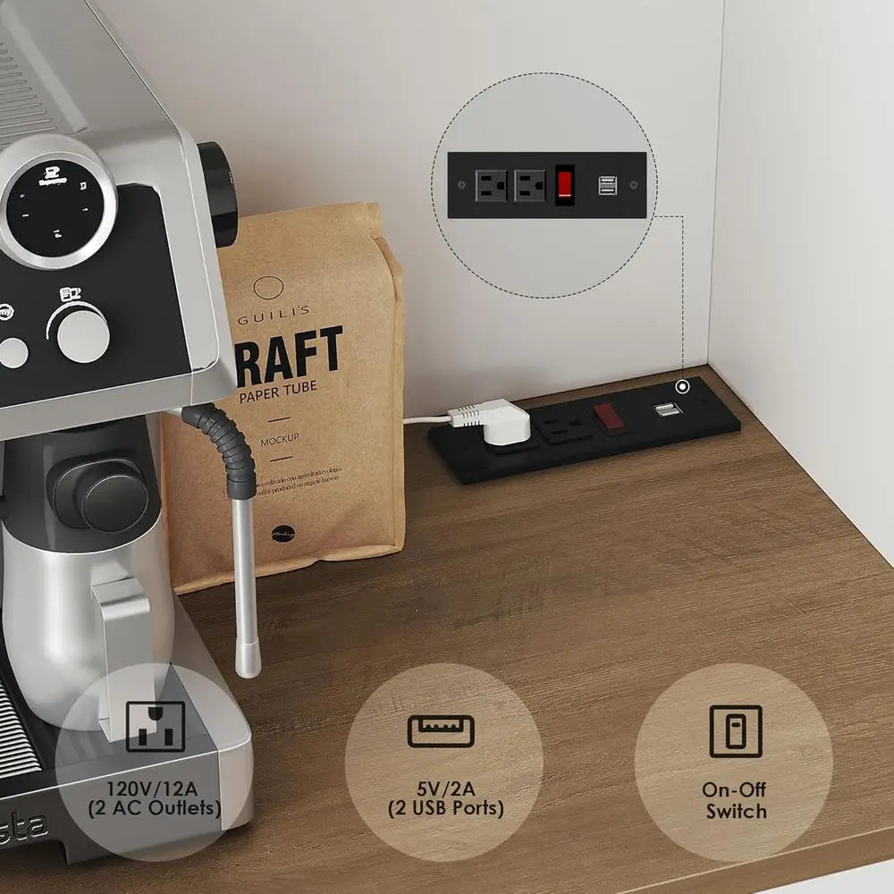 Pantry Cabinet With Charging Station And Microwave Stand