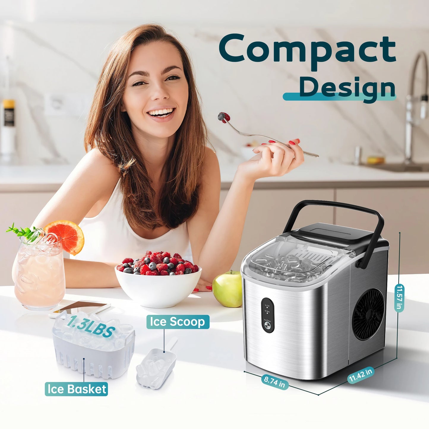 SIMZLIF Portable Countertop Ice Maker 26 Lbs 24H 9 Cubes