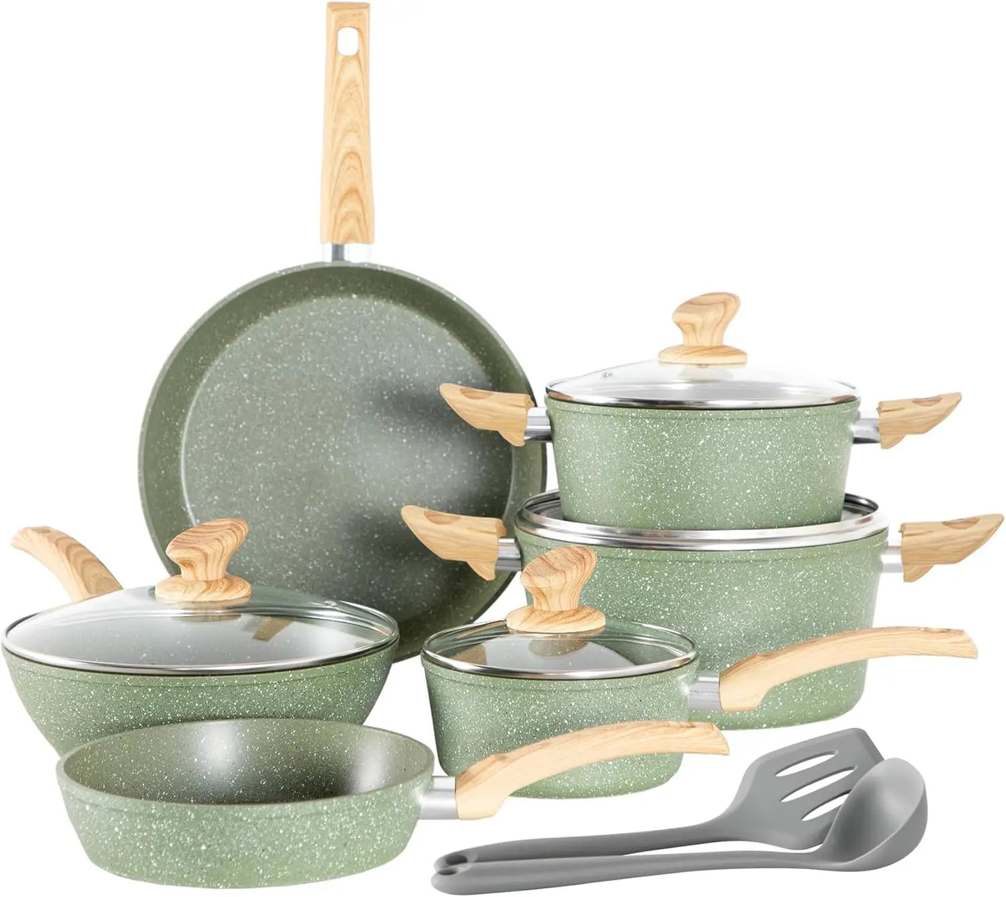 Feature Granite Nonstick Induction Cookware Set With Lids