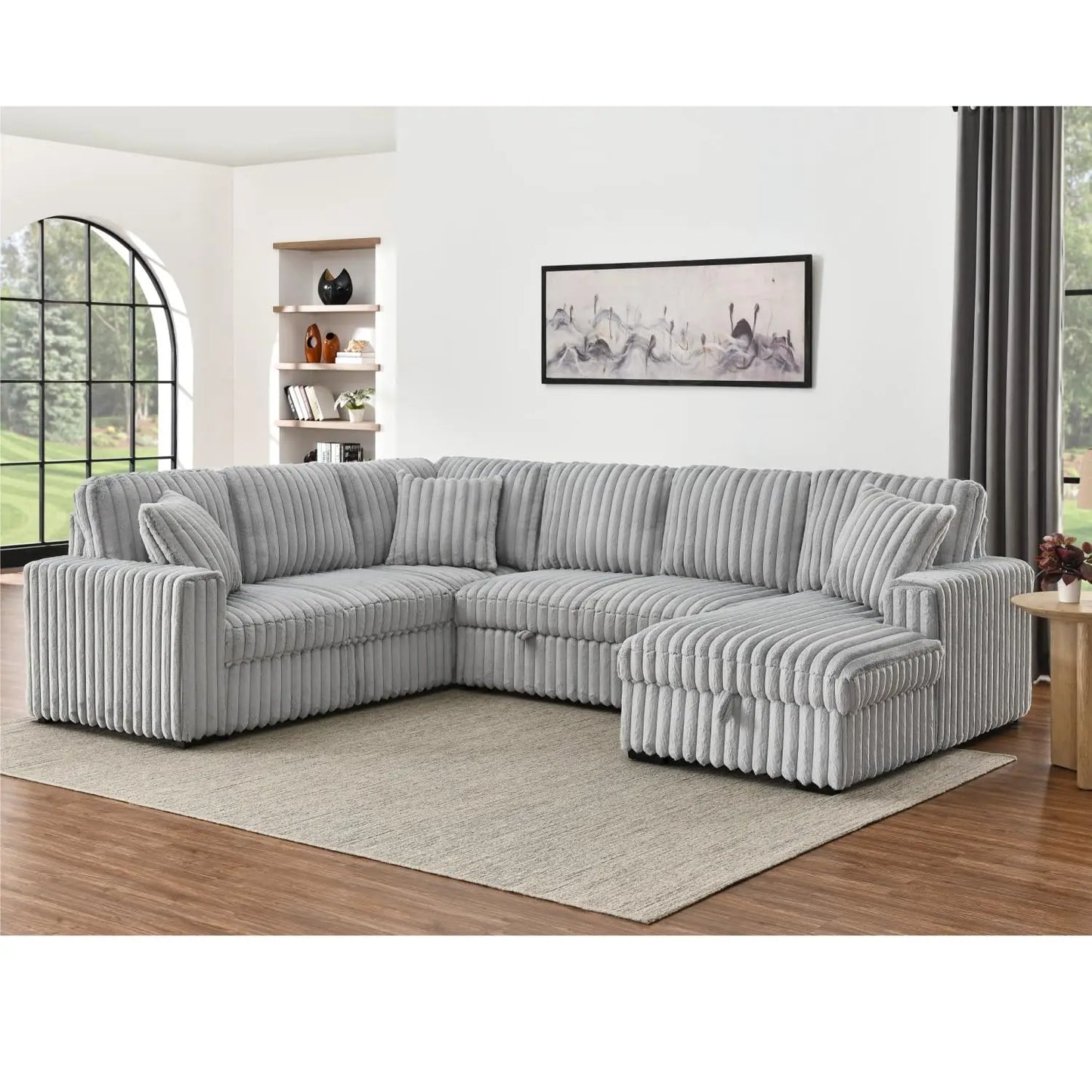 TODRANI U Shaped Sleeper Sectional Sofa With USB Ports
