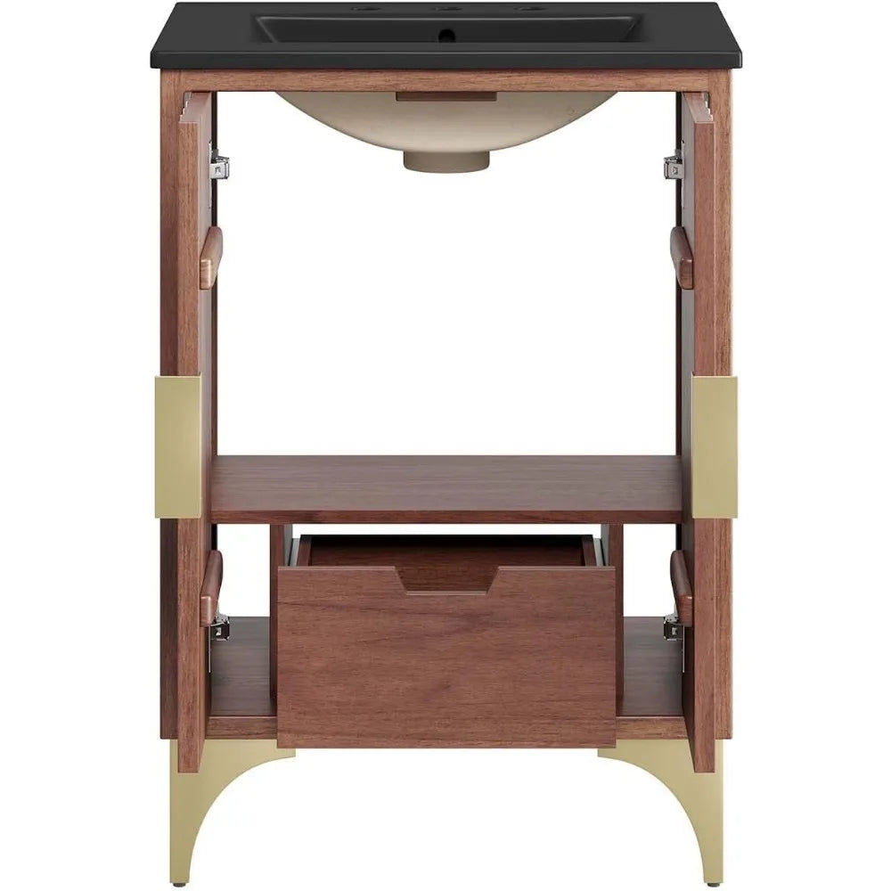 Modern Open Shelving Bathroom Vanity Cabinet With Ceramic Sink