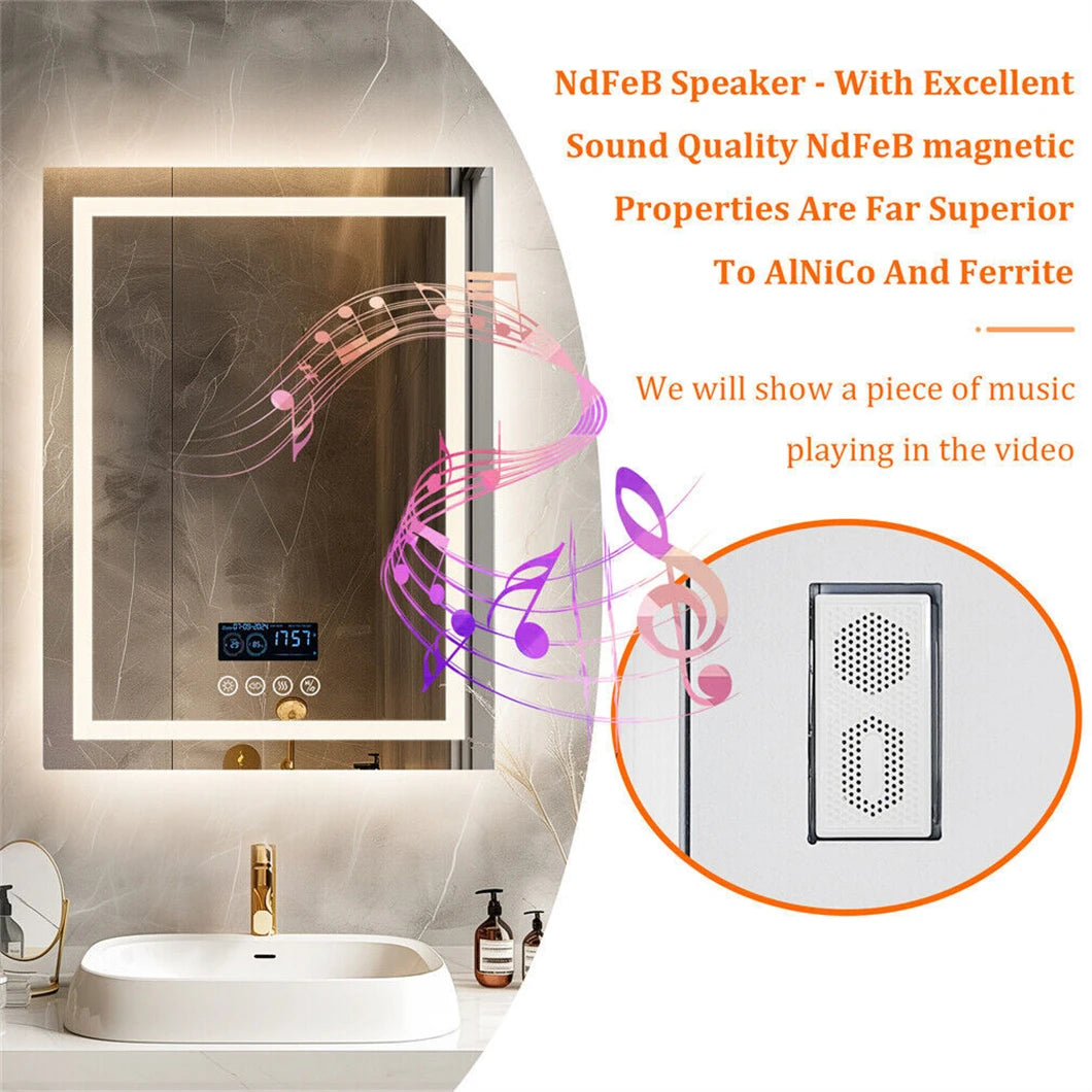 Borwart LED Bathroom Mirror With Bluetooth Speaker Anti Fog