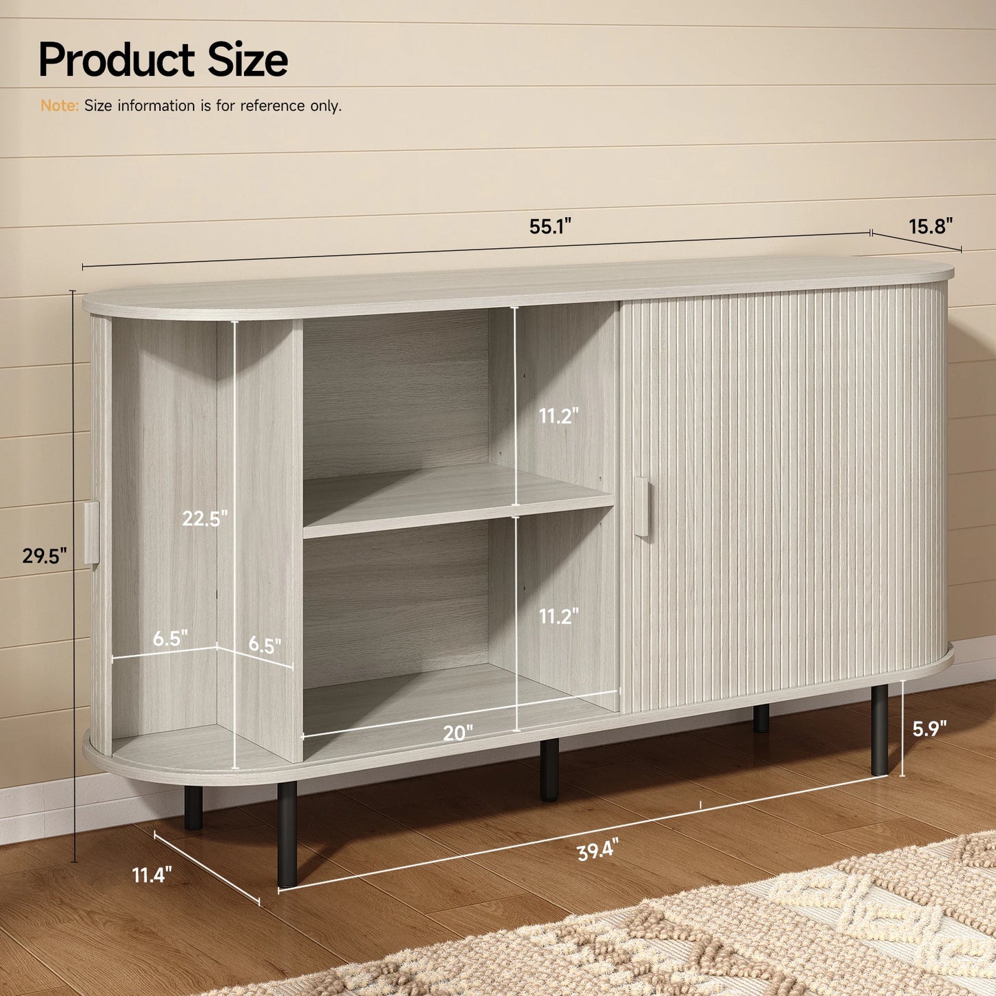 Sideboard Buffet Cabinet With Sliding Doors And Adjustable Shelf