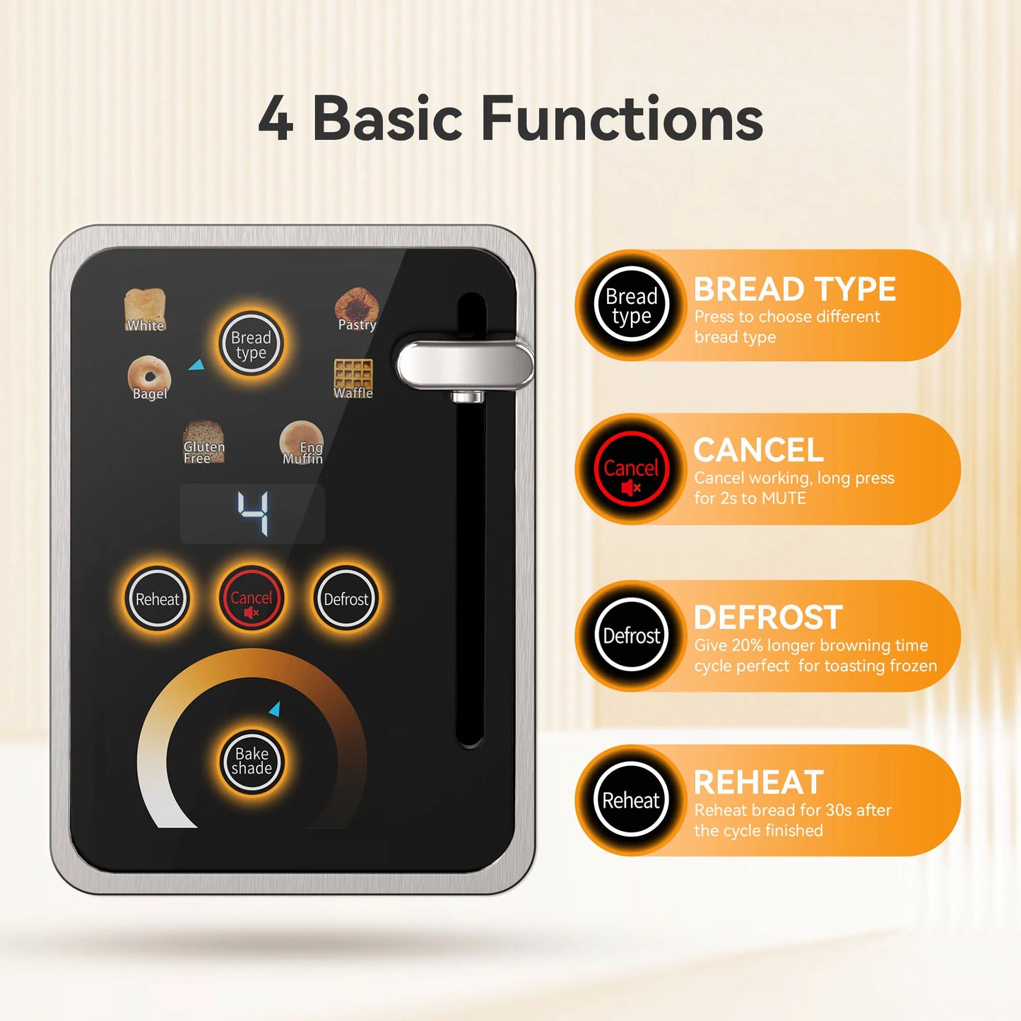 WHALL Toaster With Digital Touchscreen Wide Slots 850W