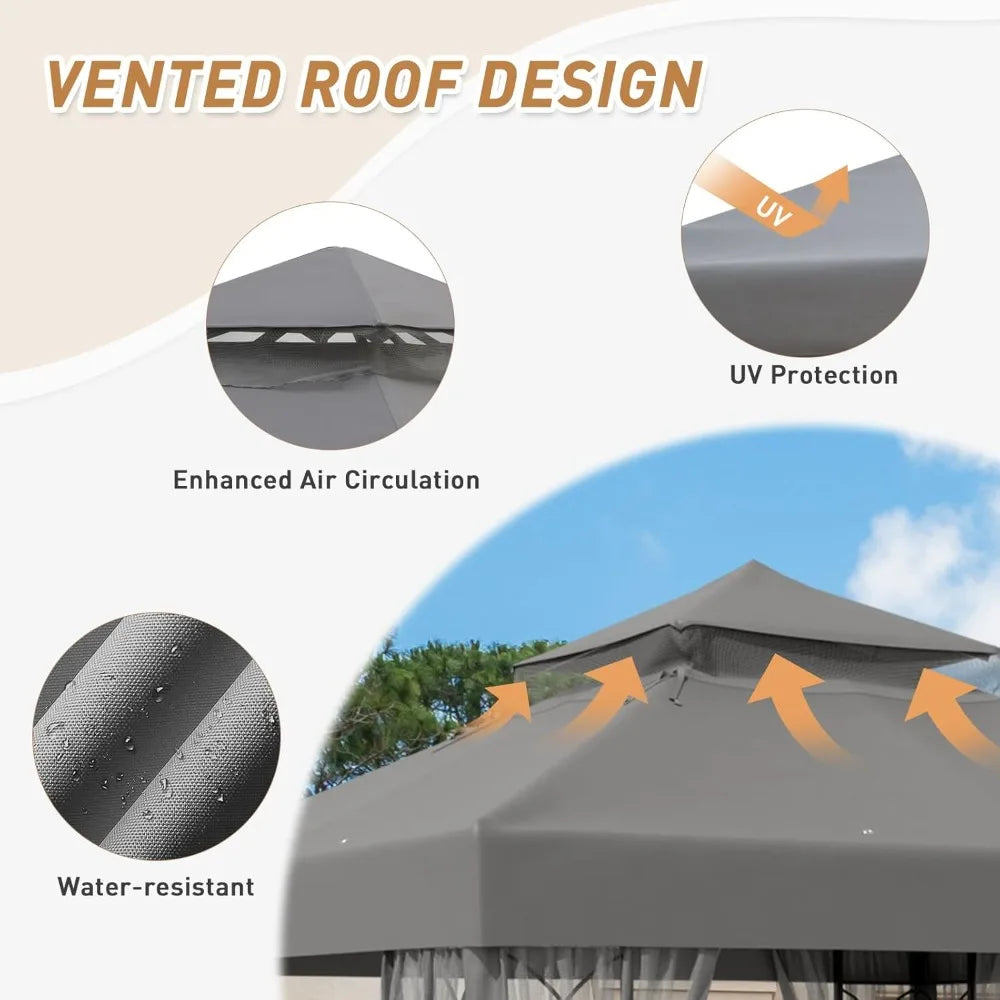 Hign-concerned Outdoor Gazebo Tent With Netting And Shelves
