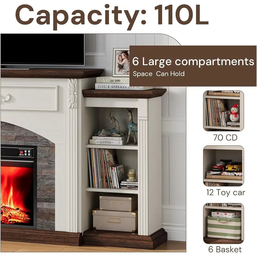 ZHUXIANG Electric Fireplace TV Console With Wooden Mantel