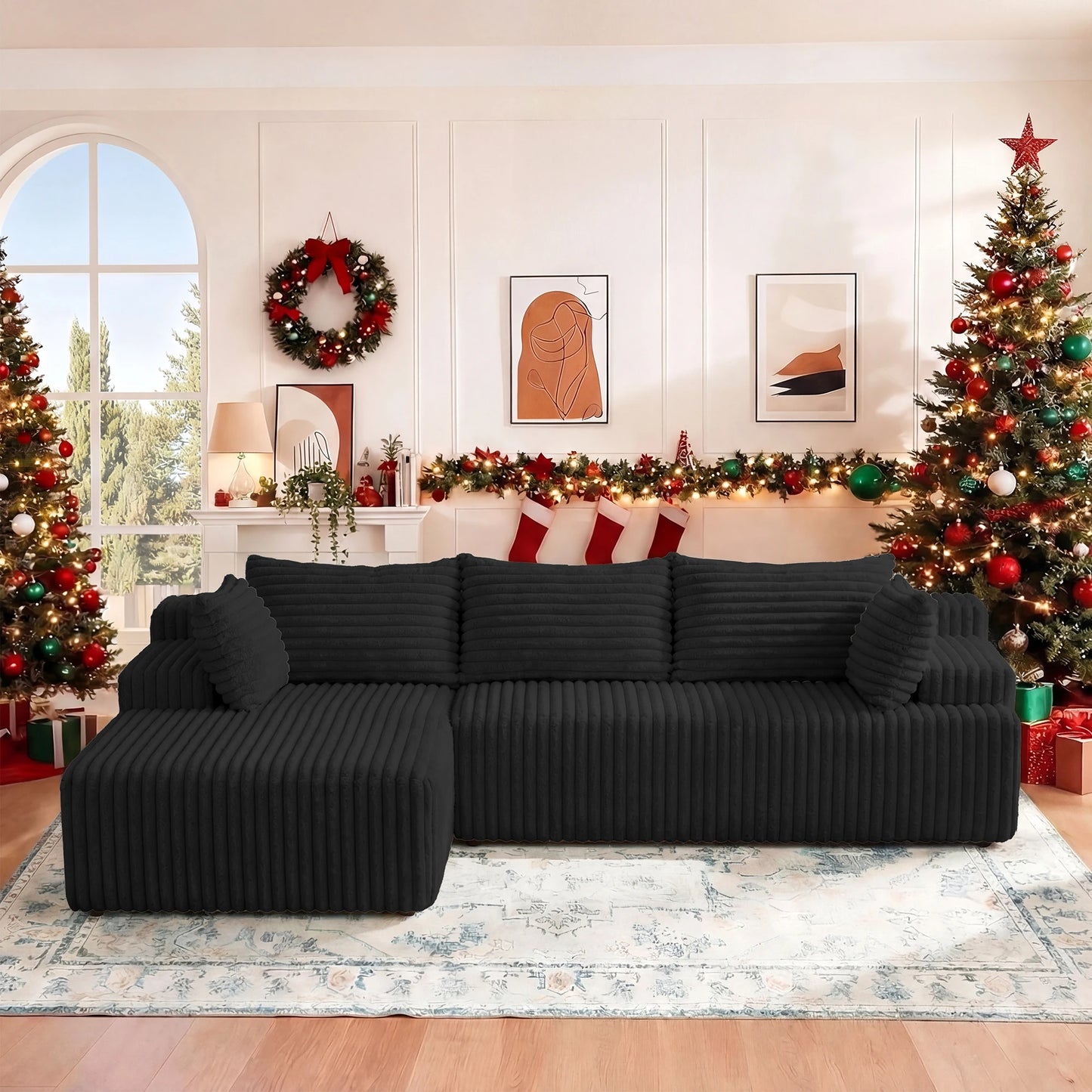 Redlife L Shaped Corduroy Sectional Sofa No Assembly Required