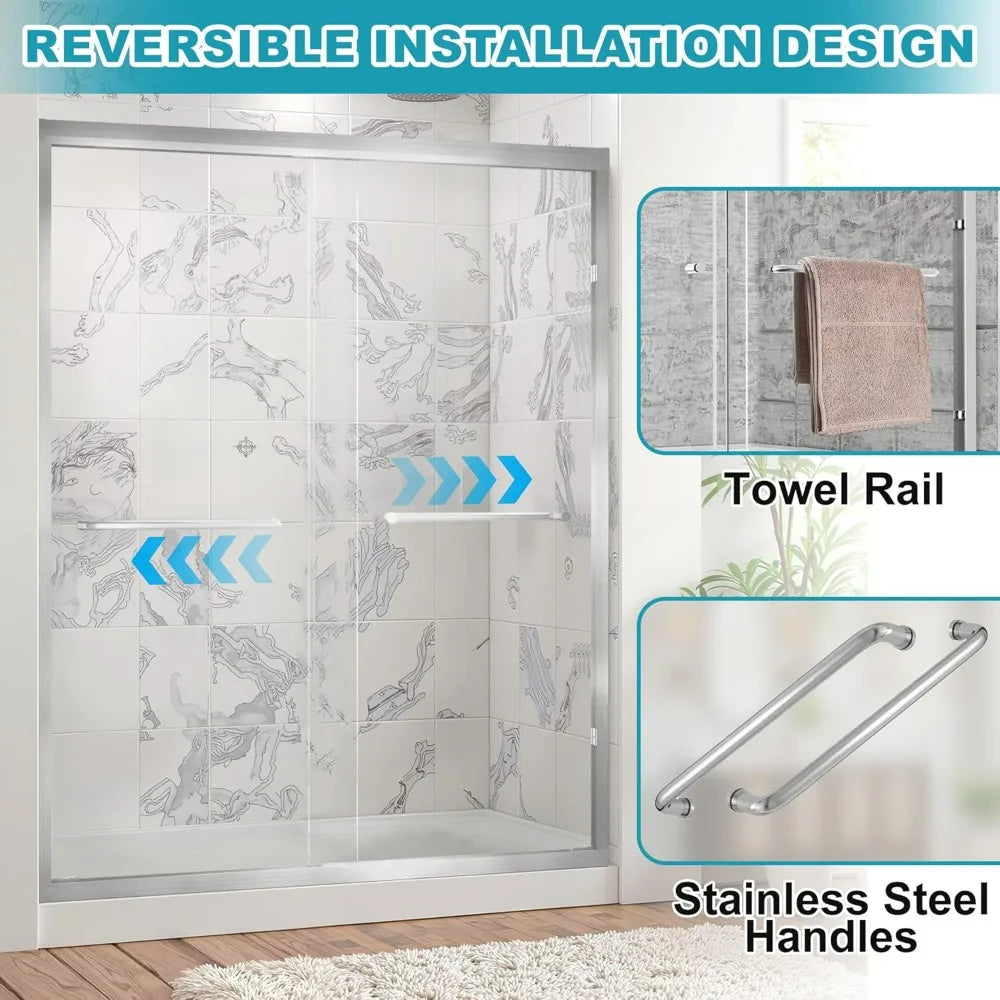 Semi Frameless Double Sliding Shower Door With 6mm Glass For Bathroom