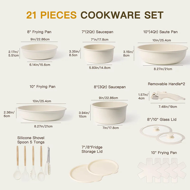 Astercook 21 Piece Nonstick Ceramic Cookware Set With Sensor Handles