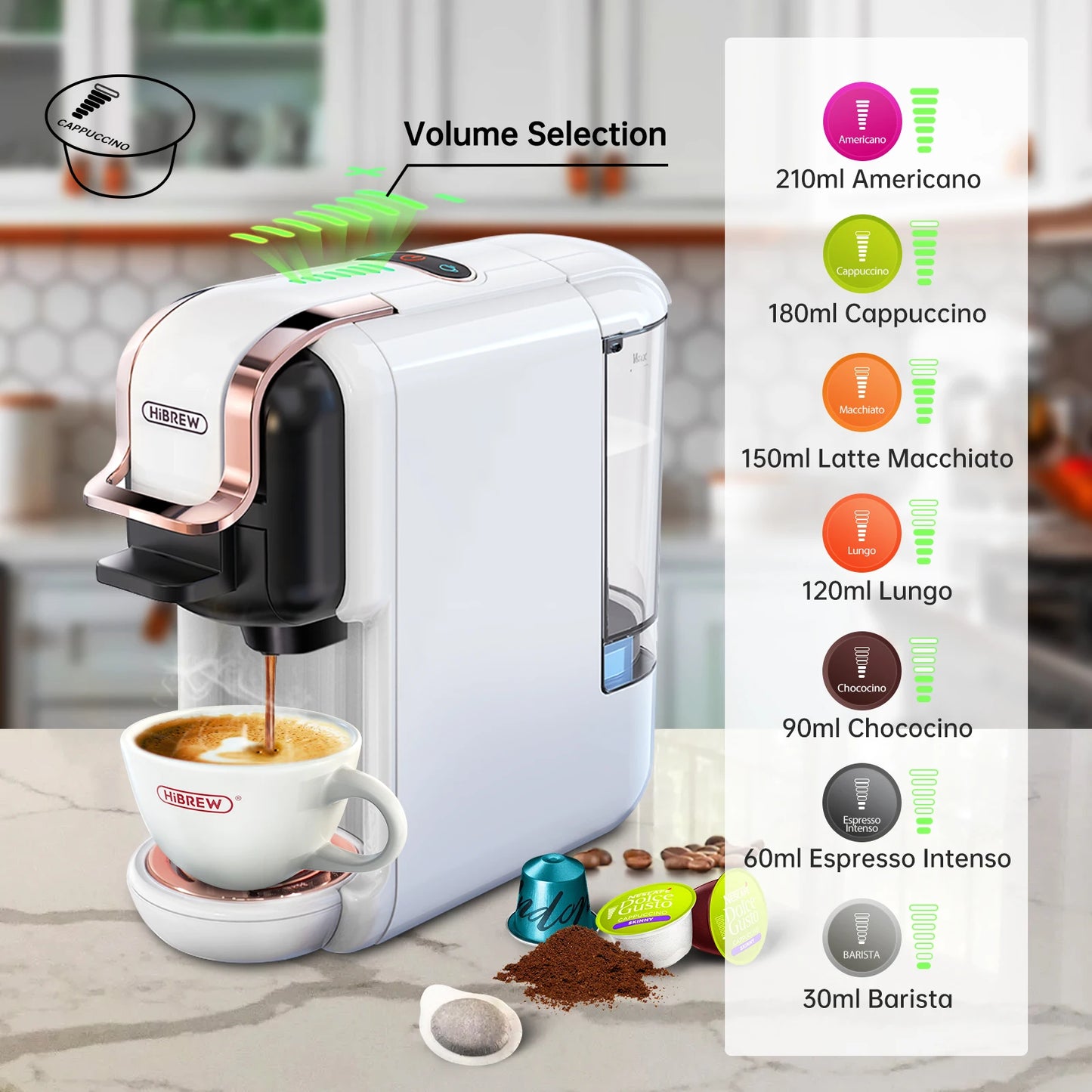 HiBREW 5 In 1 Capsule Coffee Machine Dolce Gusto Nespresso