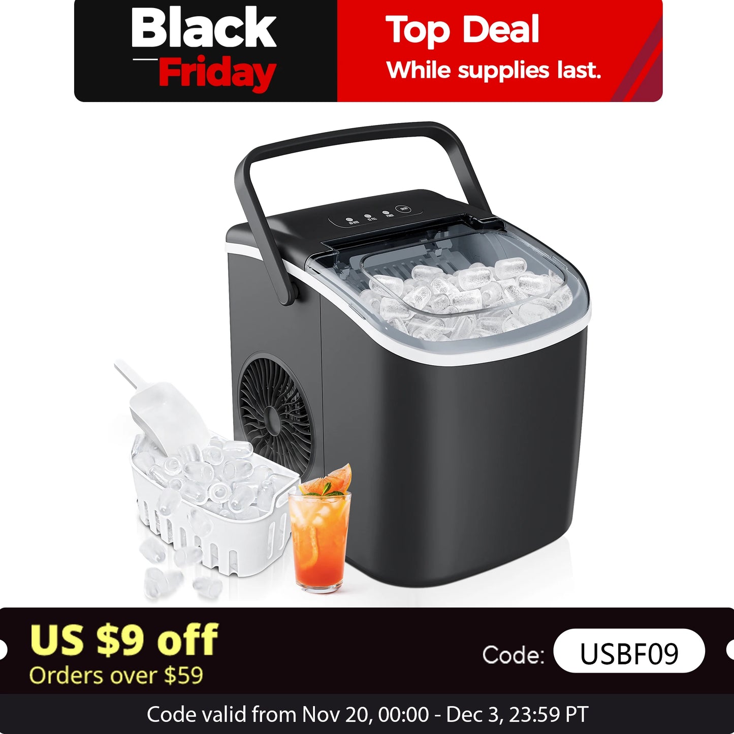 EUHOMY Countertop Ice Maker with Bullet Ice and Auto Clean