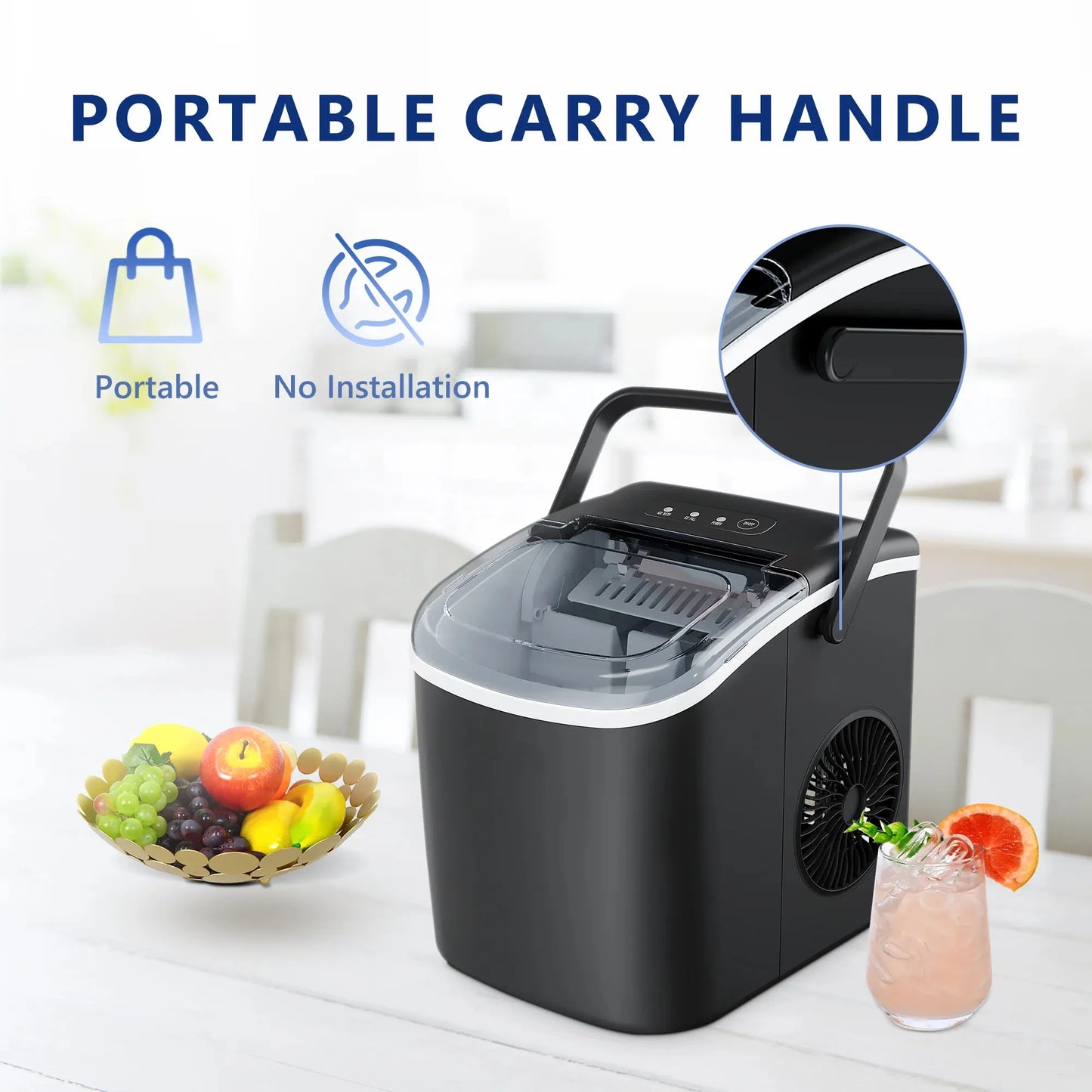 EUHOMY Countertop Ice Maker with Bullet Ice and Auto Clean