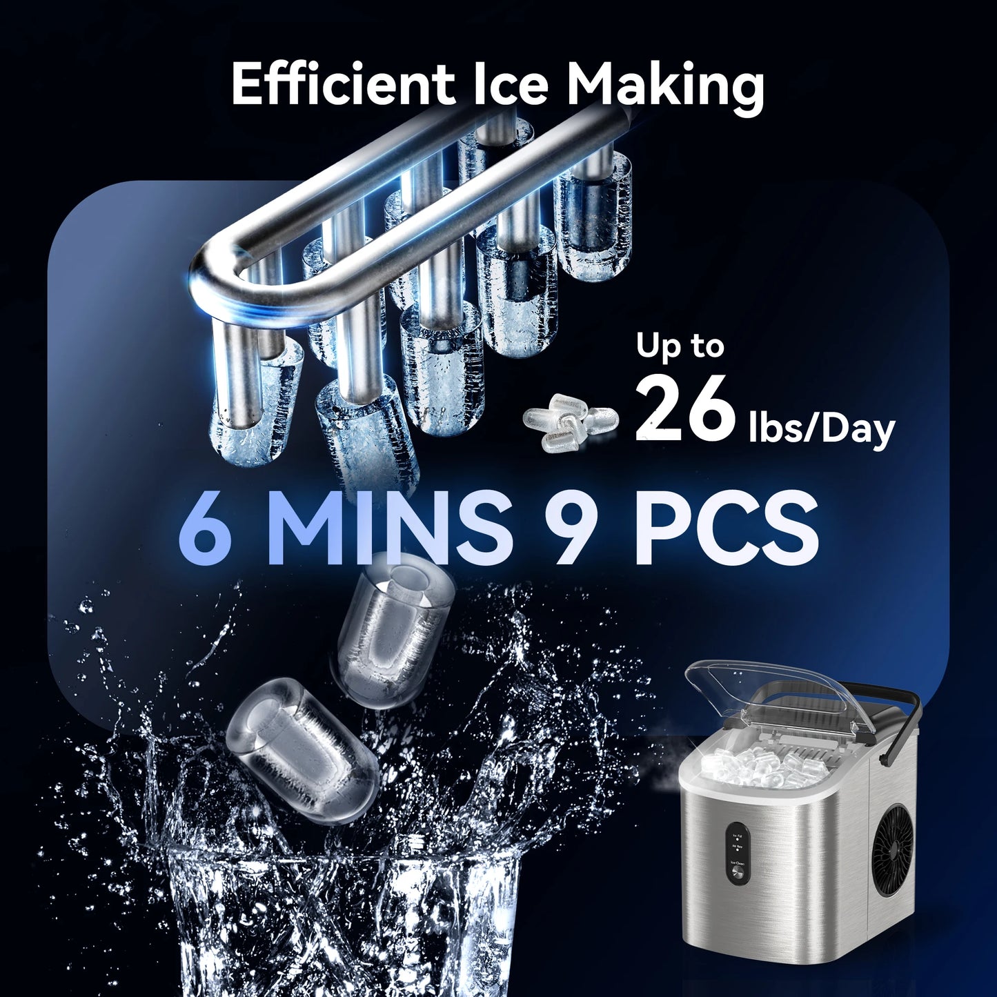 SIMZLIFE Portable Countertop Ice Maker 26 Lbs Per Day