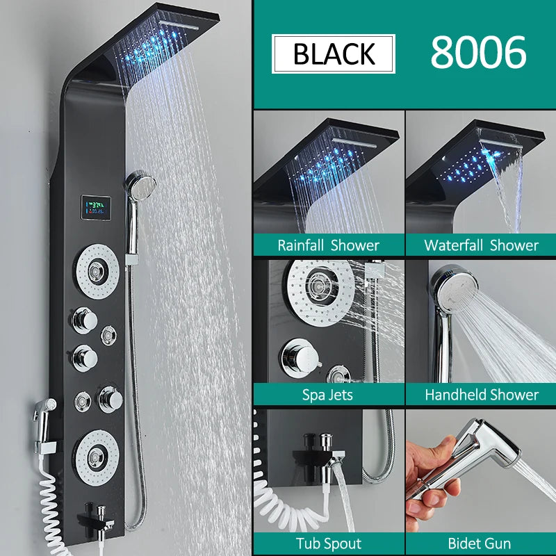 Quyanre LED Shower Panel With Six Functions And Jets