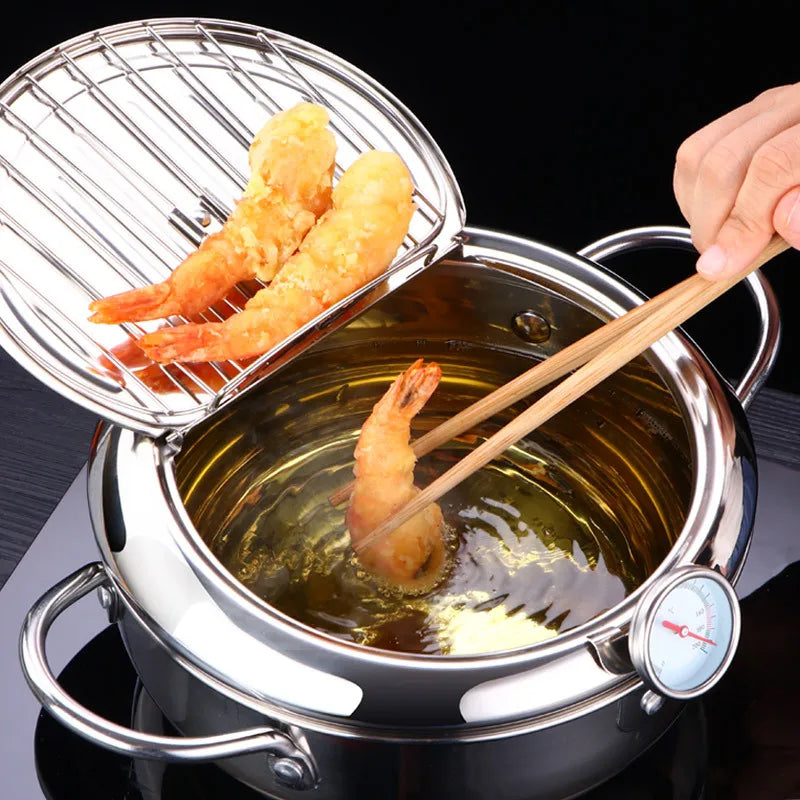 LMETJMA Deep Frying Pot With Thermometer And Lid