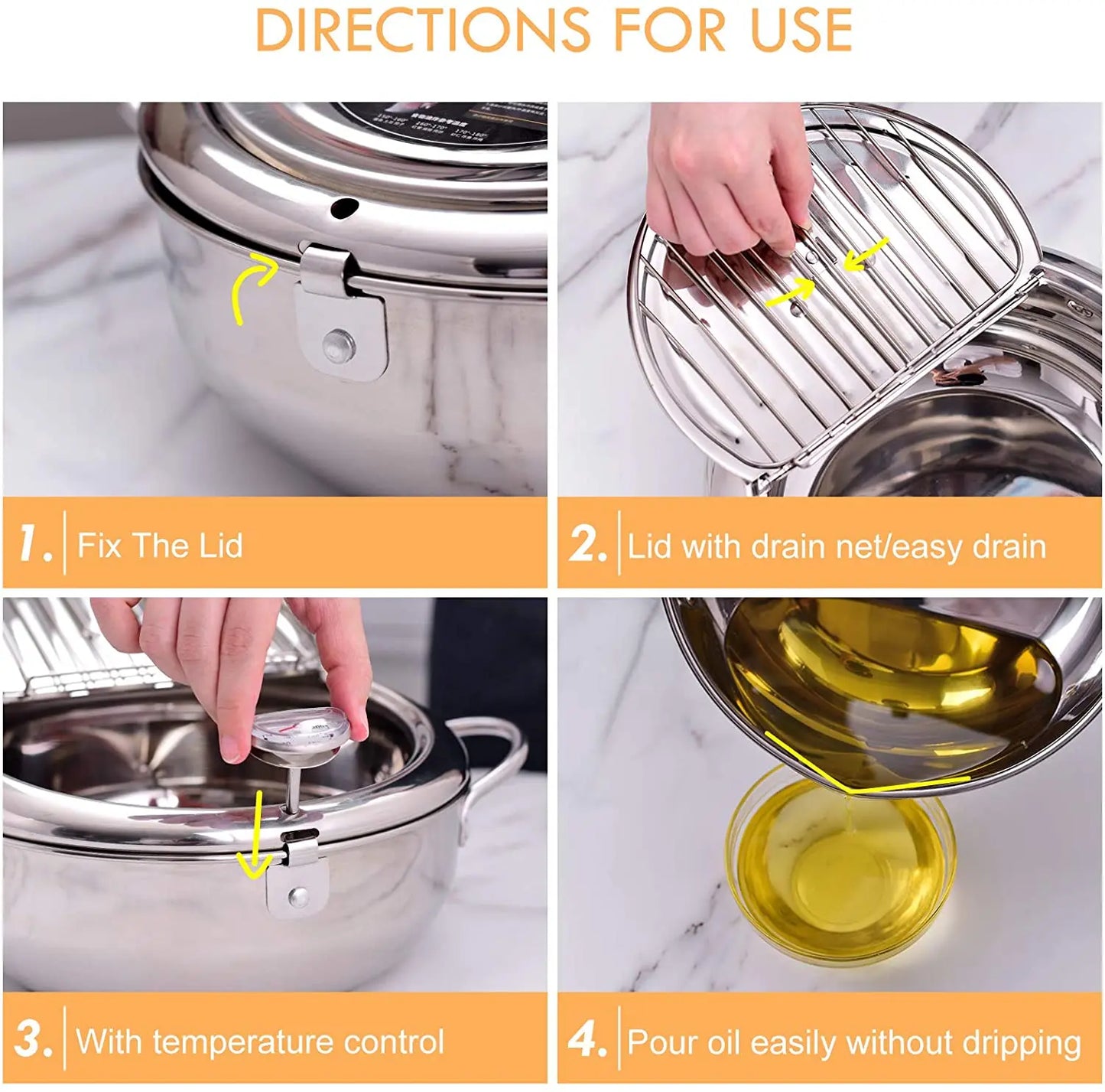 LMETJMA Deep Frying Pot With Thermometer And Lid