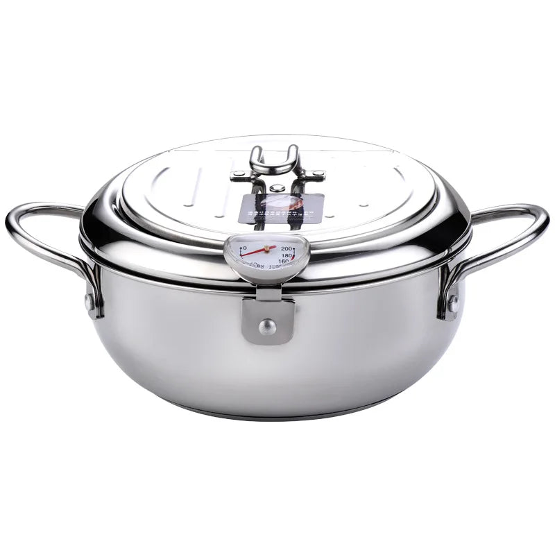 LMETJMA Deep Frying Pot With Thermometer And Lid