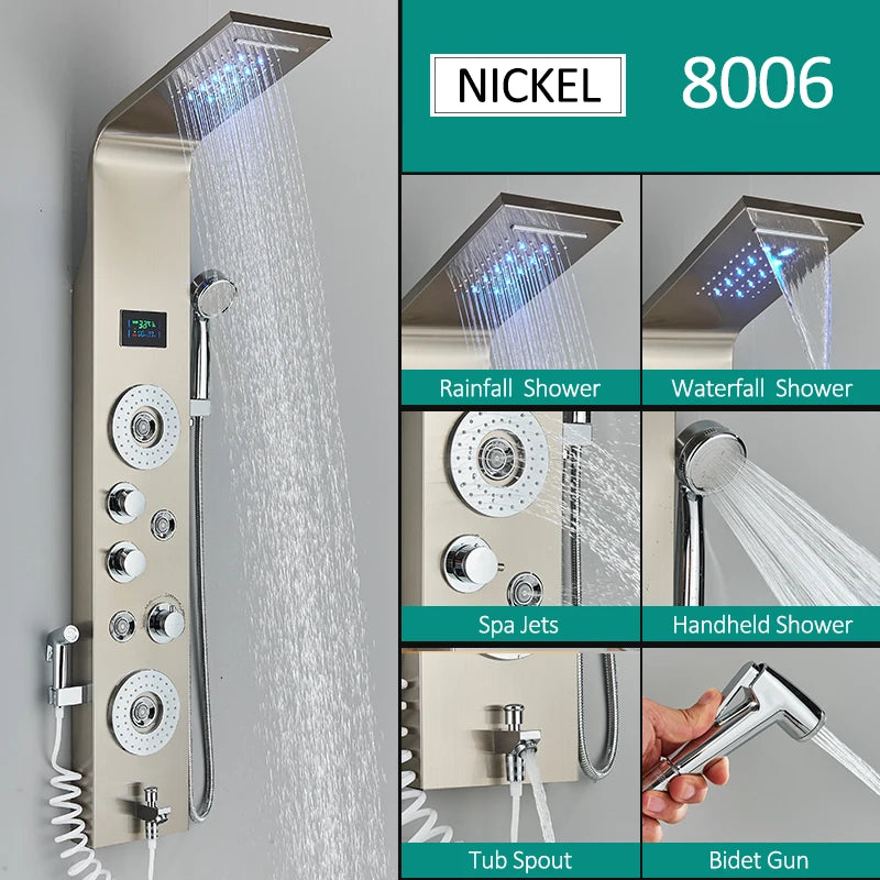 Quyanre LED Shower Panel With Six Functions And Jets