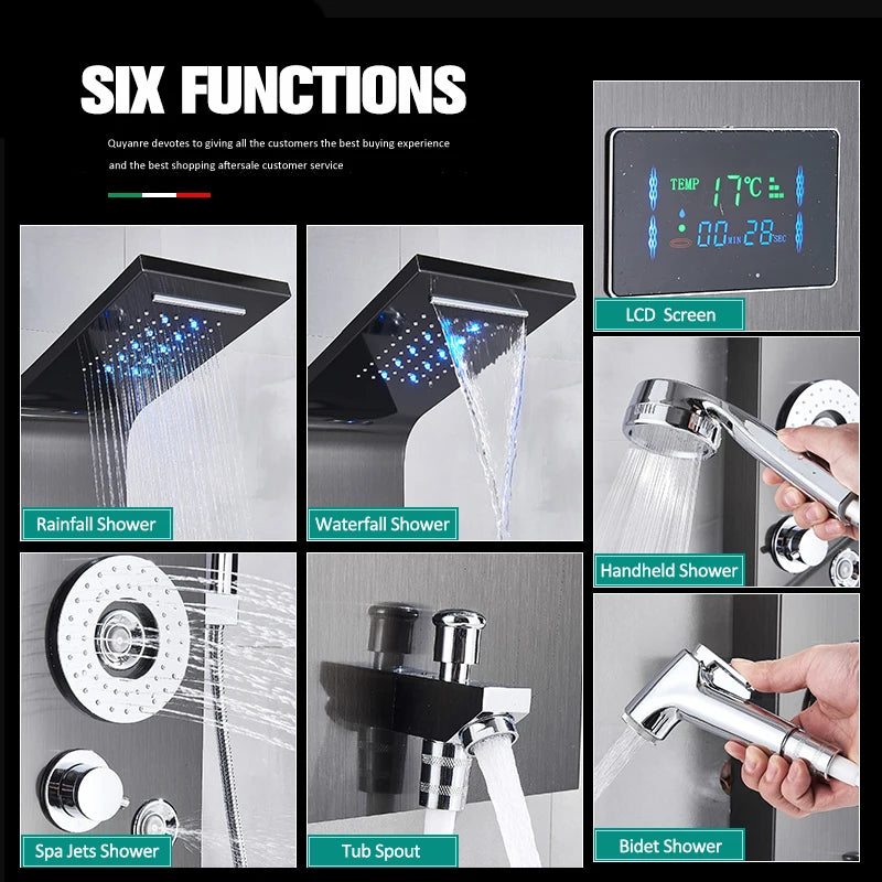 Quyanre LED Shower Panel With Six Functions And Jets