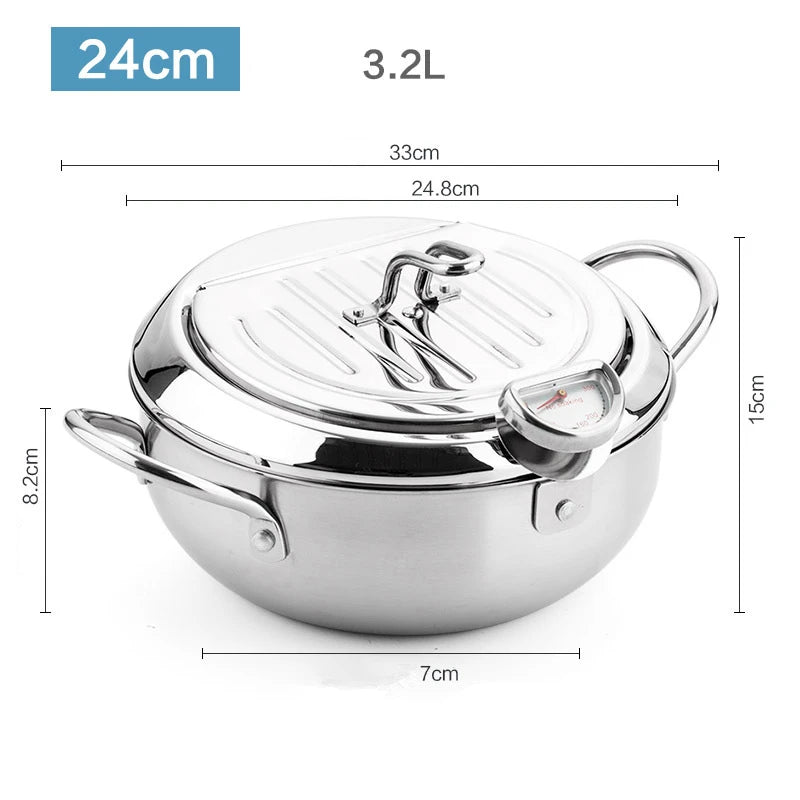 LMETJMA Deep Frying Pot With Thermometer And Lid