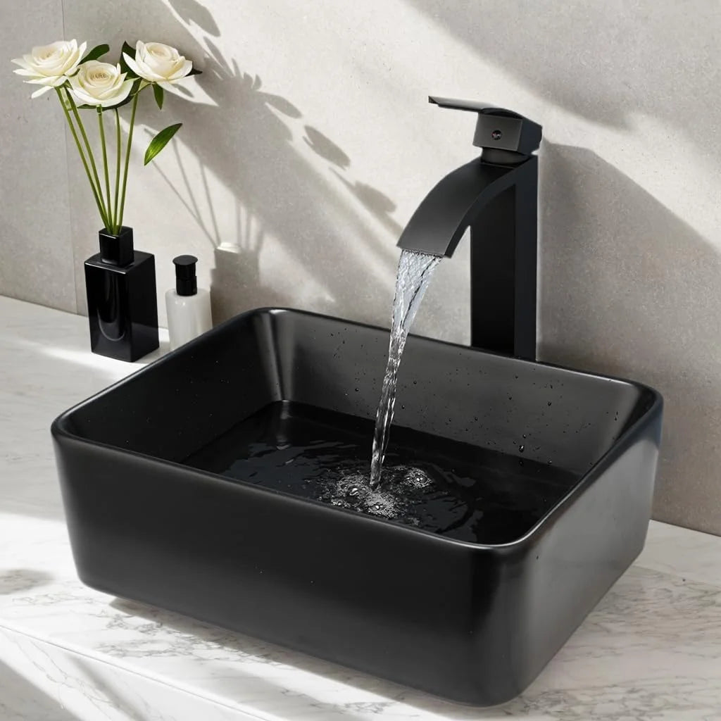 Torayvino Square Ceramic Vessel Sink Set Above Counter Faucet