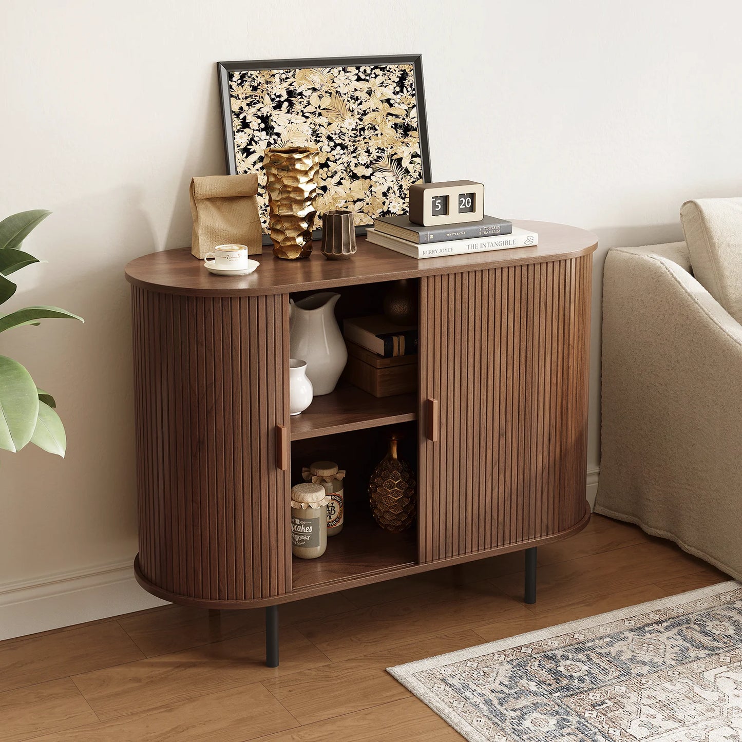 Sideboard Buffet Cabinet With Sliding Doors And Adjustable Shelf