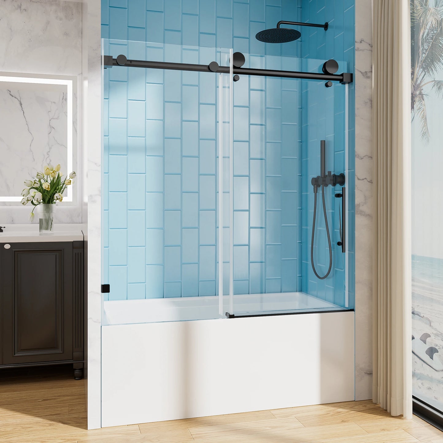 Sh.Kl Single Sliding Bathtub Shower Door with Tempered Glass