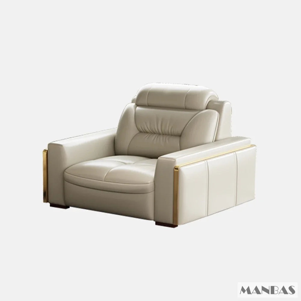 MANBAS Italian Genuine Leather L-Shaped Sectional Sofa Set USB