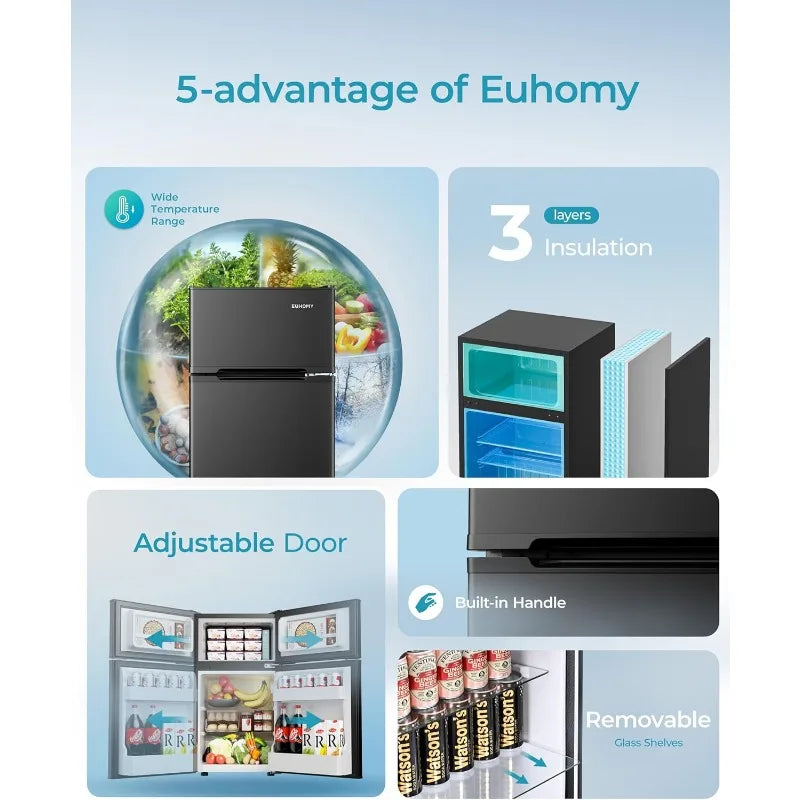 Euhomy Mini Fridge With Freezer Dorm Refrigerator Two Door