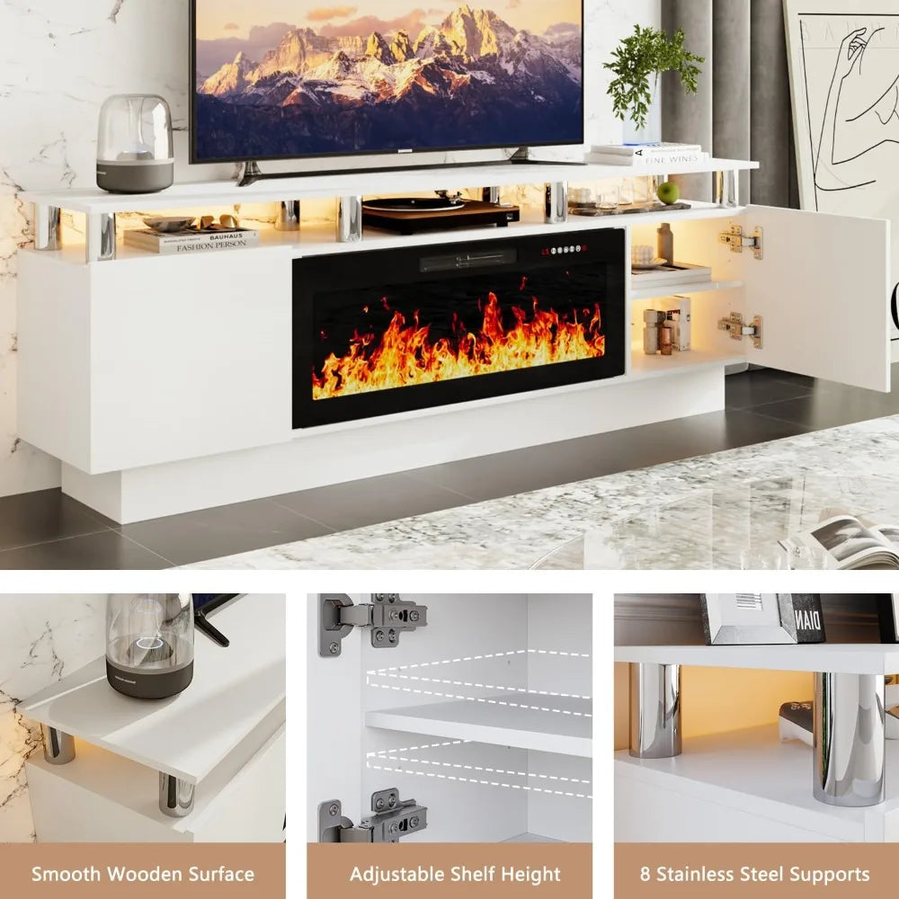 MKDK Fireplace TV Stand With LED Flame Two-Tier Entertainment Center